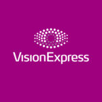Vision Express white logo purple background