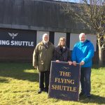 Centre Director Arnold Wilcox-Wood with Debbie and Sean Newell outside The Flying Shuttle WEB